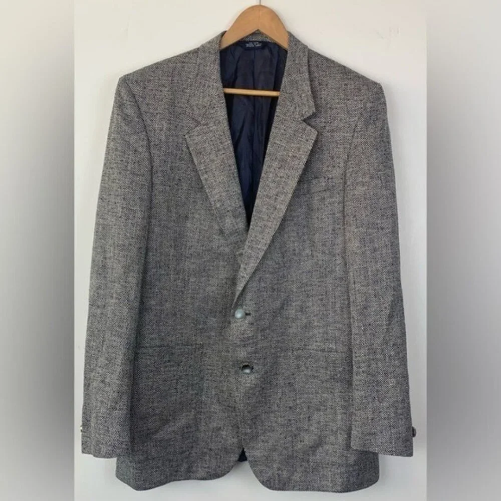 Vintage Walter Pye's LeBaron Clothes Blazer Jacket Dark Blue Herringbone 43L EUC